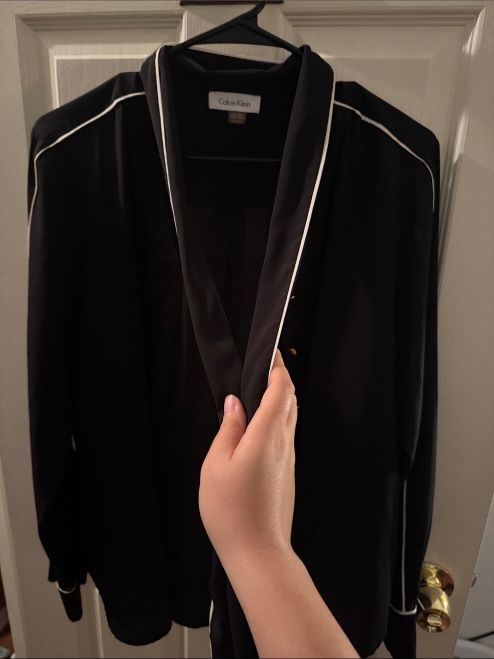 Calvin Klein Black Open-Front Blazer with White Piping